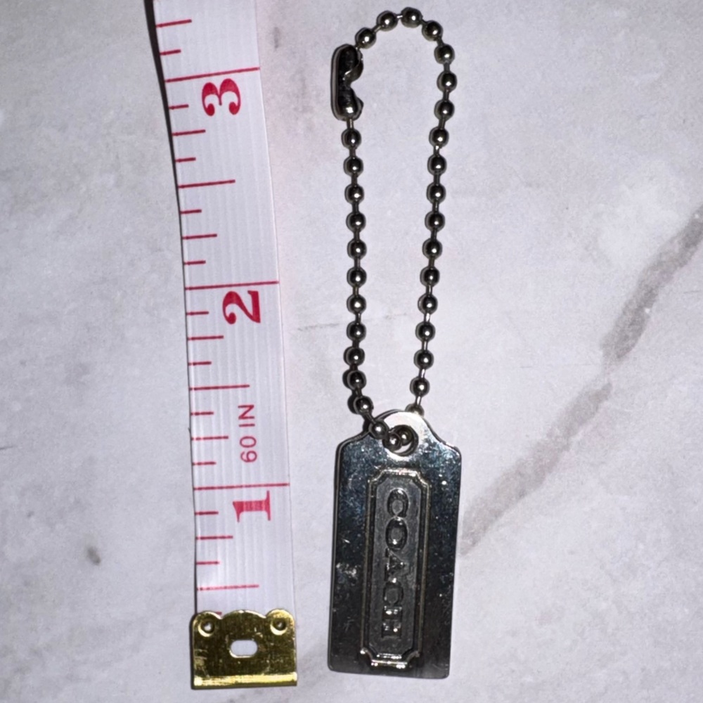 Coach Silver Hangtag Fob Keychain w Silver ball chain 1.25” long